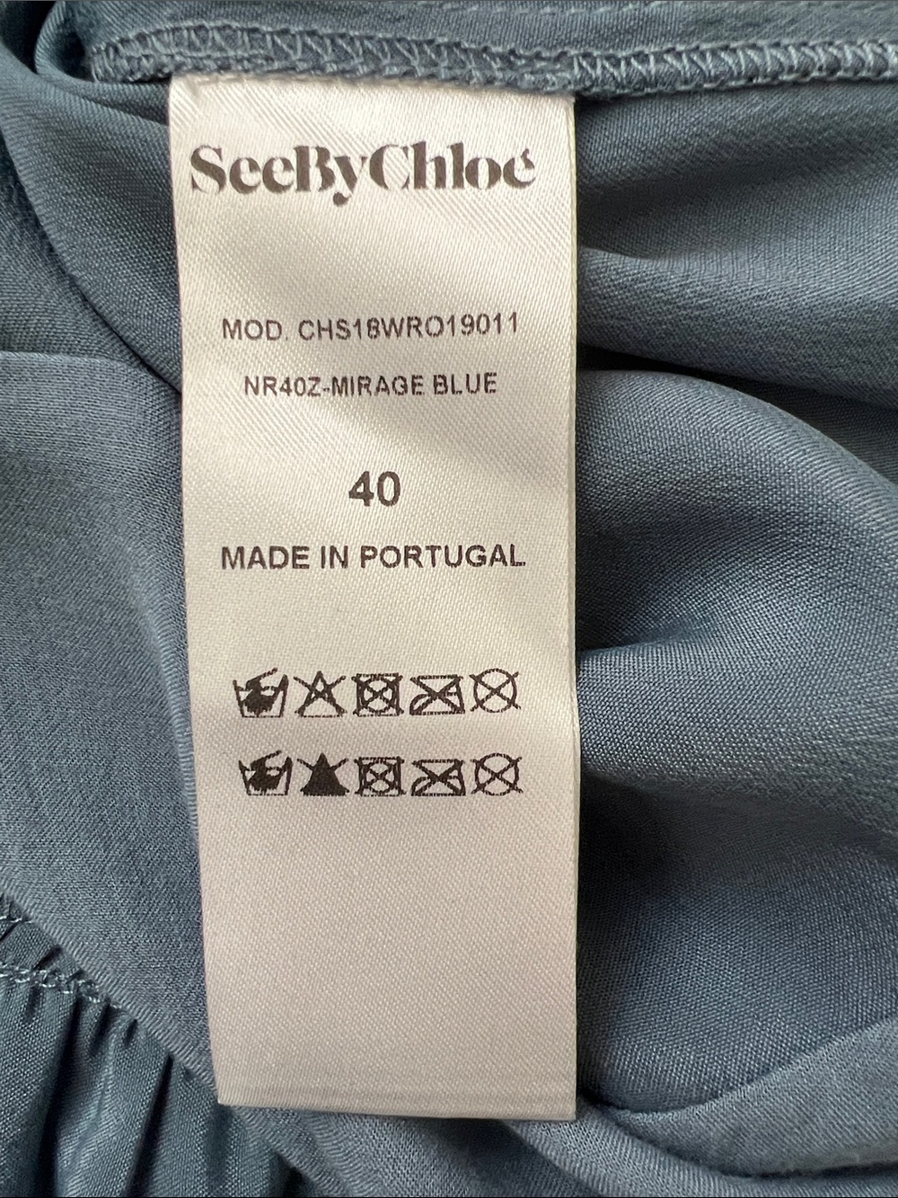 See By Chloé Silk Blend Tie Neck Ruffle Dress Mirage Blue US 8 | EU 40 - Picture 9 of 12